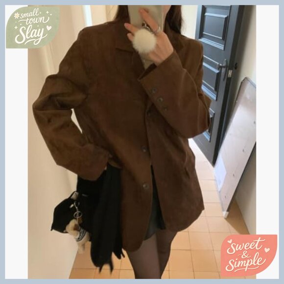 Faux Leather Oversized Jacket Women's Fall Winter Outerwear Y2K Style - Picture 2 of 6